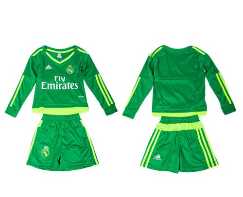 Real Madrid Blank Green Long Sleeves Kid Soccer Club Jersey