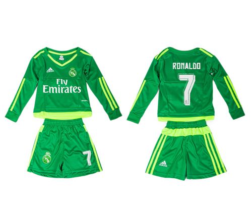 Real Madrid #7 Ronaldo Green Long Sleeves Kid Soccer Club Jersey
