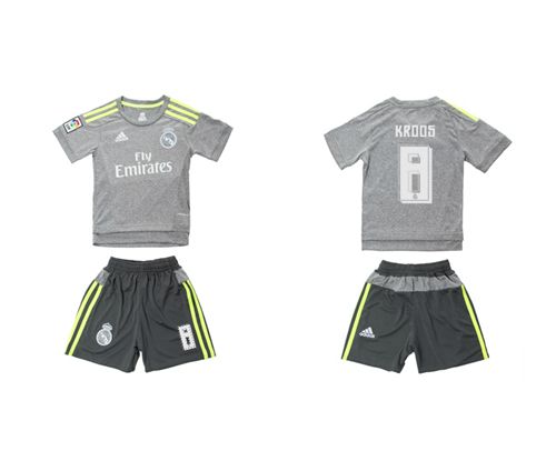 Real Madrid #8 Kroos Grey Kid Soccer Club Jersey