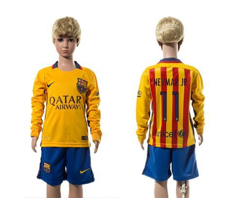 Barcelona #11 Neymar Jr Away Long Sleeves Kid Soccer Club Jersey