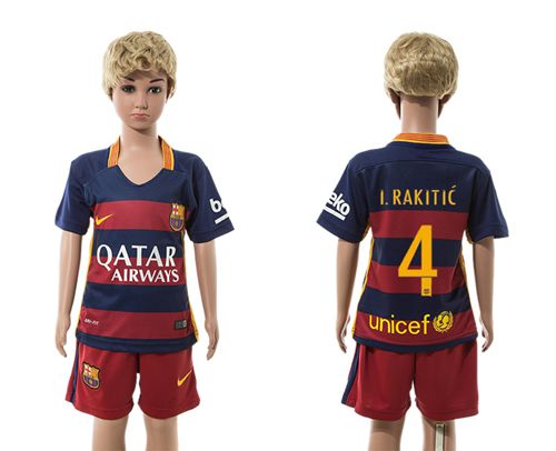 Barcelona #4 I.Rakitic Home(Red Shorts) Kid Soccer Club Jersey