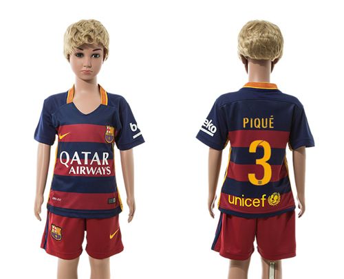 Barcelona #3 Pique Home(Red Shorts) Kid Soccer Club Jersey