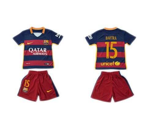 Barcelona #15 Bartra Home(Red Shorts) Kid Soccer Club Jersey