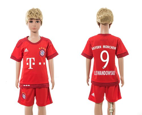 Bayern Munchen #9 Lewandowski Home Kid Soccer Club Jersey
