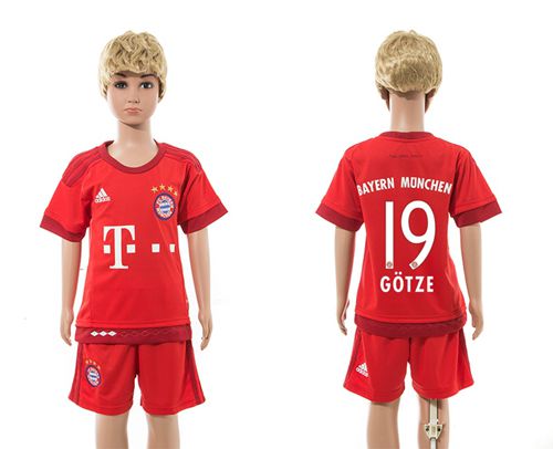 Bayern Munchen #19 Gotze Home Kid Soccer Club Jersey