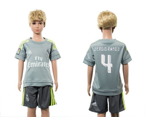 Real Madrid #4 Sergio Ramos Grey Kid Soccer Club Jersey