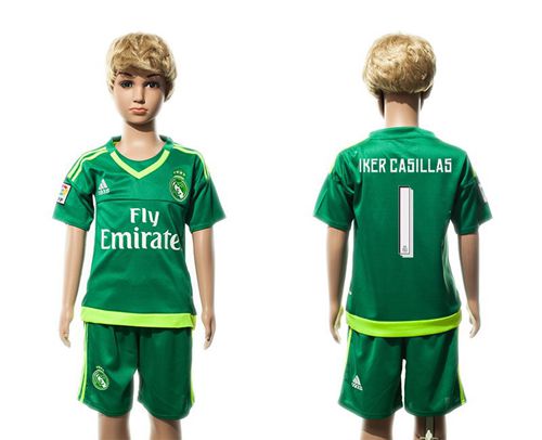 Real Madrid #1 Iker Casillas Green Kid Soccer Club Jersey