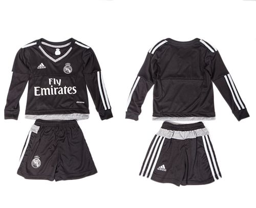 Real Madrid Blank Black Long Sleeves Kid Soccer Club Jersey