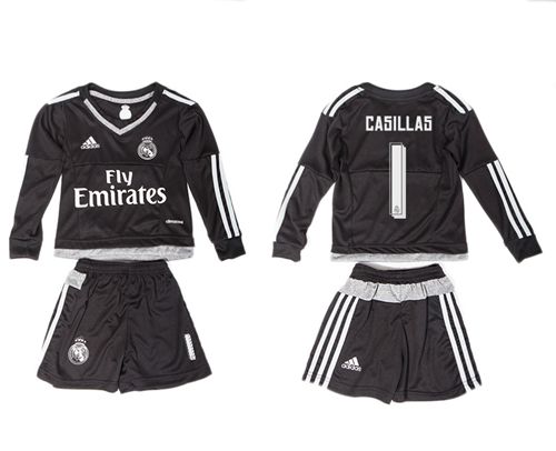 Real Madrid #1 Dasillas Black Long Sleeves Kid Soccer Club Jersey