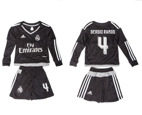 Real Madrid #4 Sergio Ramos Black Long Sleeves Kid Soccer Club Jersey