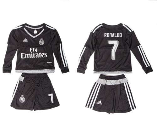 Real Madrid #7 Ronaldo Black Long Sleeves Kid Soccer Club Jersey
