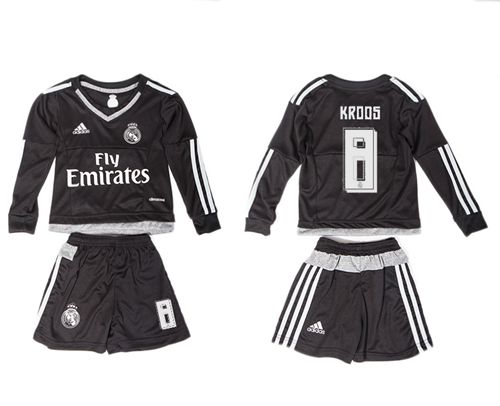 Real Madrid #8 Kroos Black Long Sleeves Kid Soccer Club Jersey