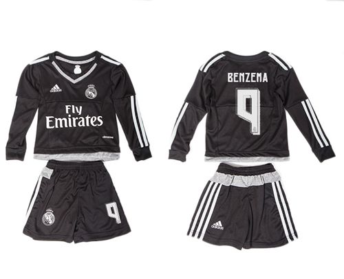 Real Madrid #9 Benzema Black Long Sleeves Kid Soccer Club Jersey