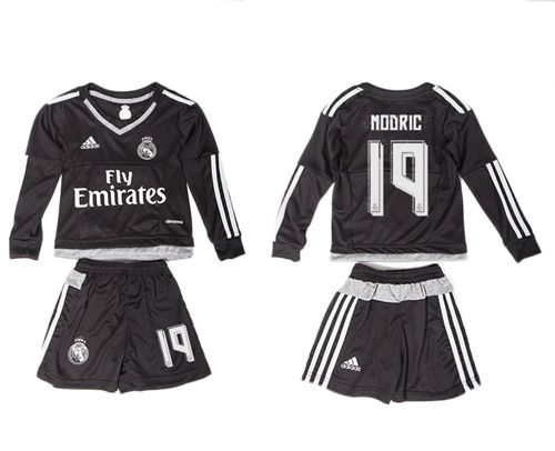 Real Madrid #19 Modric Black Long Sleeves Kid Soccer Club Jersey