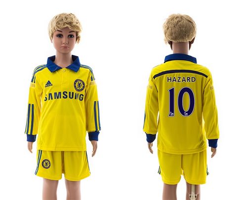 Chelsea #10 Hazard Yellow Away Long Sleeves Kid Soccer Club Jersey
