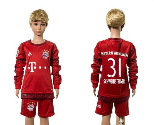 Bayern Munchen #31 Schweinsteiger Home Long Sleeves Kid Soccer Club Jersey