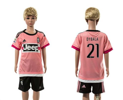 Juventus #21 Dybala Pink Away Kid Soccer Club Jersey