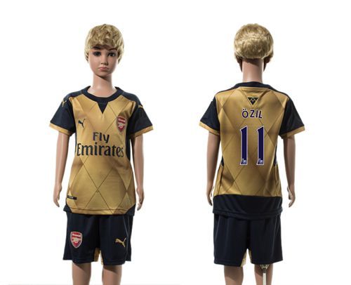 Arsenal #11 Ozil Gold Kid Soccer Club Jersey
