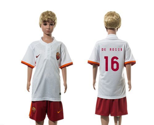 Roma #16 De Rossi Away Kid Soccer Club Jersey