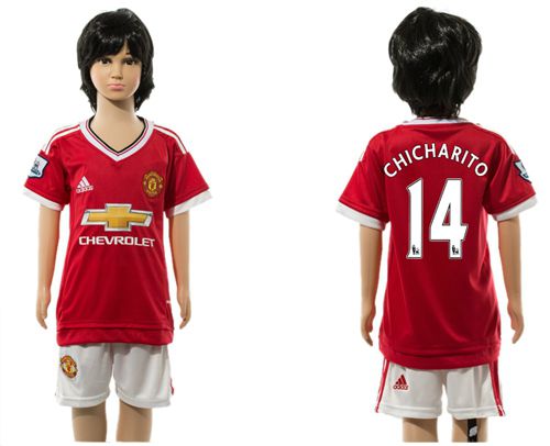 Manchester United #14 Chicharito Home Kid Soccer Club Jersey