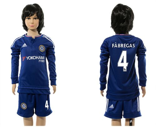 Chelsea #4 Fabregas Blue Home Long Sleeves Kid Soccer Club Jersey