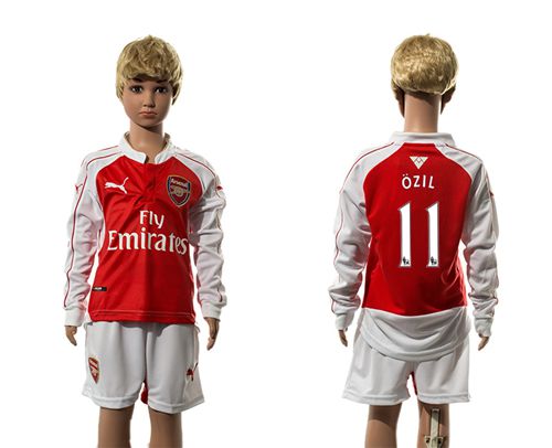 Arsenal #11 Ozil Home Long Sleeves Kid Soccer Club Jersey