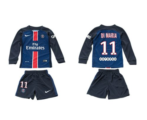 Paris Saint Germain #11 Di Maria Home Long Sleeves Kid Soccer Club Jersey