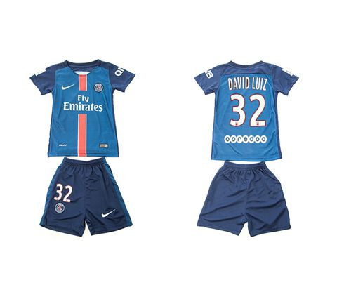 Paris Saint Germain #32 David Luiz Home Kid Soccer Club Jersey