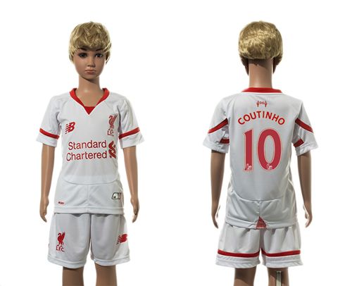 Liverpool #10 Coutinho White Away Kid Soccer Club Jersey