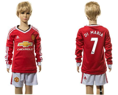 Manchester United #7 Di Maria Home Long Sleeves Kid Soccer Club Jersey