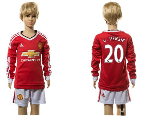 Manchester United #20 v.Persie Home Long Sleeves Kid Soccer Club Jersey