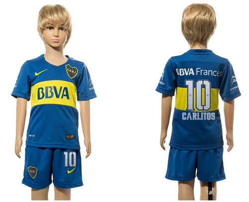 Boca Juniors #10 Carlitos Home Kid Soccer Club Jersey