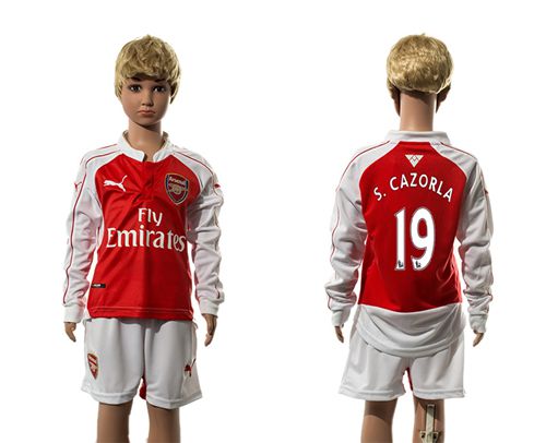 Arsenal #19 S.Cazorla Home Long Sleeves Kid Soccer Club Jersey