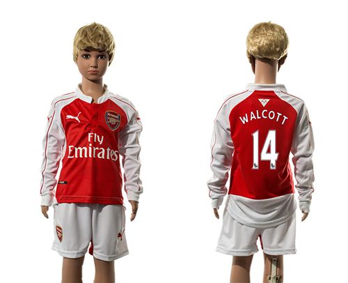 Arsenal #14 Walcott Home Long Sleeves Kid Soccer Club Jersey