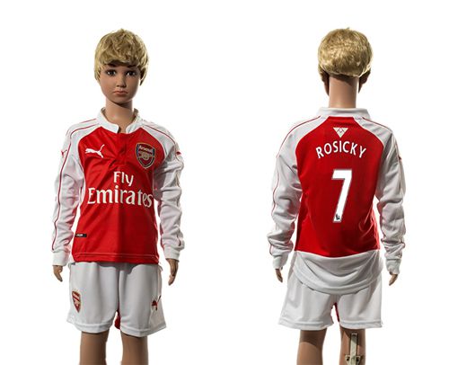 Arsenal #7 Rosicky Home Long Sleeves Kid Soccer Club Jersey