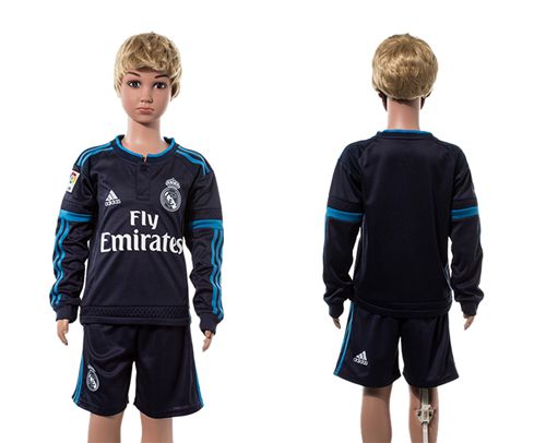 Real Madrid Blank Navy Blue Long Sleeves Kid Soccer Club Jersey