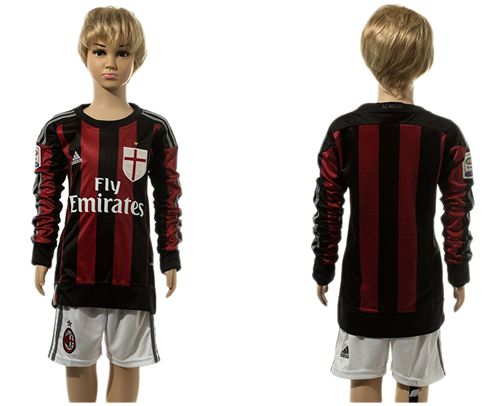 AC Milan Blank Home Long Sleeves Kid Soccer Club Jersey