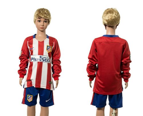 Atletico Madrid Blank Home Long Sleeves Kid Soccer Club Jersey