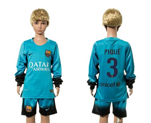 Barcelona #3 Pique SEC Away Long Sleeves Kid Soccer Club Jersey