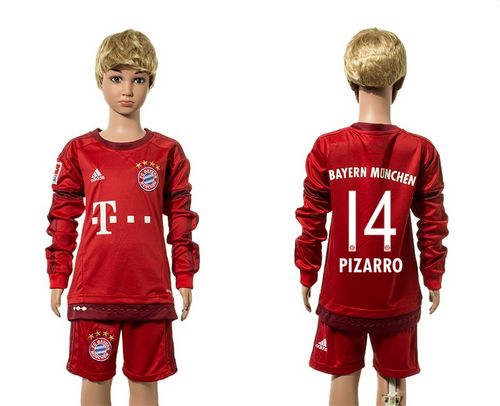 Bayern Munchen #14 Pizarro Home Long Sleeves Kid Soccer Club Jersey