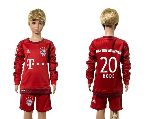 Bayern Munchen #20 Rode Home Long Sleeves Kid Soccer Club Jersey