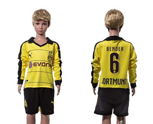 Dortmund #6 Bender Home Long Sleeves Kid Soccer Club Jersey