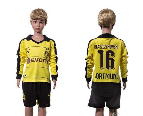 Dortmund #16 Blaszczykowski Home Long Sleeves Kid Soccer Club Jersey