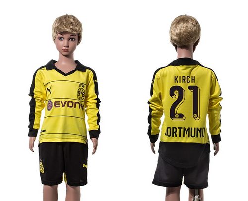 Dortmund #21 Kirch Home Long Sleeves Kid Soccer Club Jersey