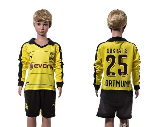 Dortmund #25 Sokratis Home Long Sleeves Kid Soccer Club Jersey