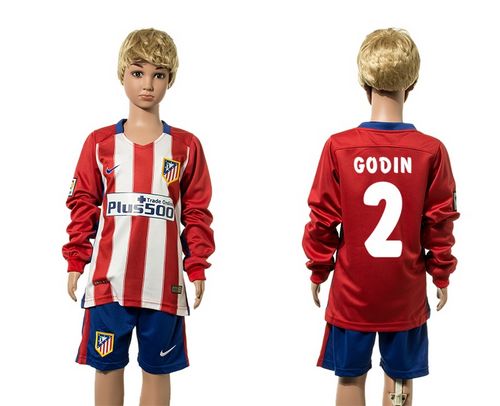 Atletico Madrid #2 Godin Home Long Sleeves Kid Soccer Club Jersey