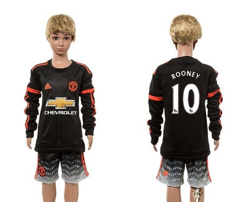 Manchester United #10 Rooney SEC Away Long Sleeves Kid Soccer Club Jersey