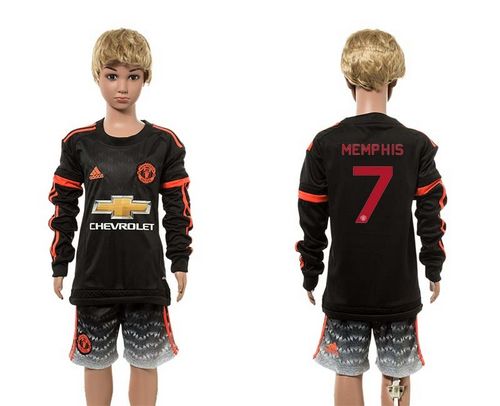 Manchester United #7 Memphis SEC Away Long Sleeves Euro Premium Kid Soccer Club Jersey
