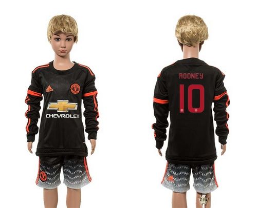 Manchester United #10 Rooney SEC Away Long Sleeves Euro Premium Kid Soccer Club Jersey
