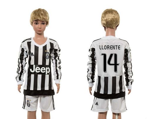 Juventus #14 Llorente Home Long Sleeves Kid Soccer Club Jersey